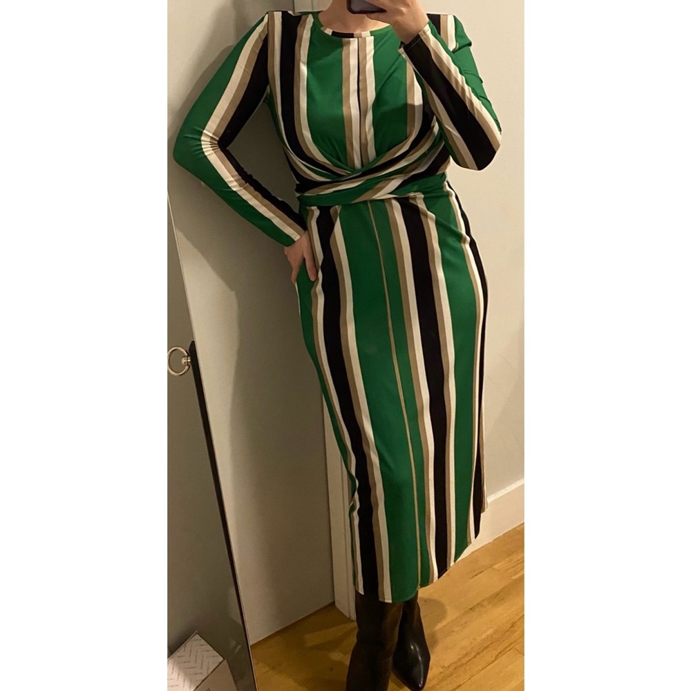 Zara striped long sleeve midi dress